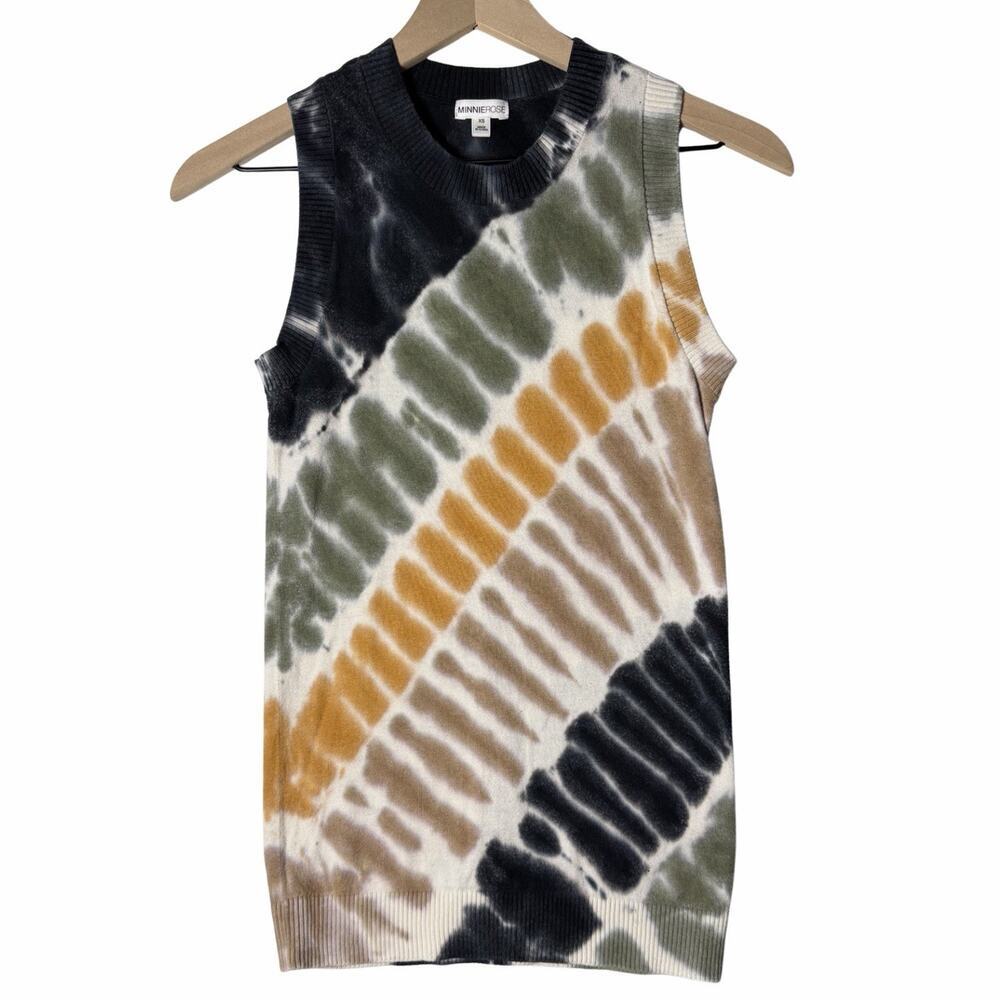 Minnie Rose Tie Dye Cotton Cashmere Blend Mock Neck Knit Tank Top Women’s XS